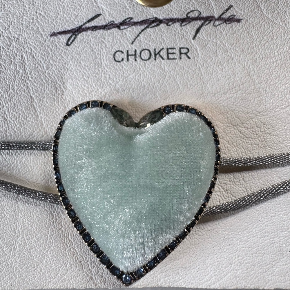 Free People Velvet Heart Choker Sage Green NWT Coquette Dainty Blue Rhinestones💙
